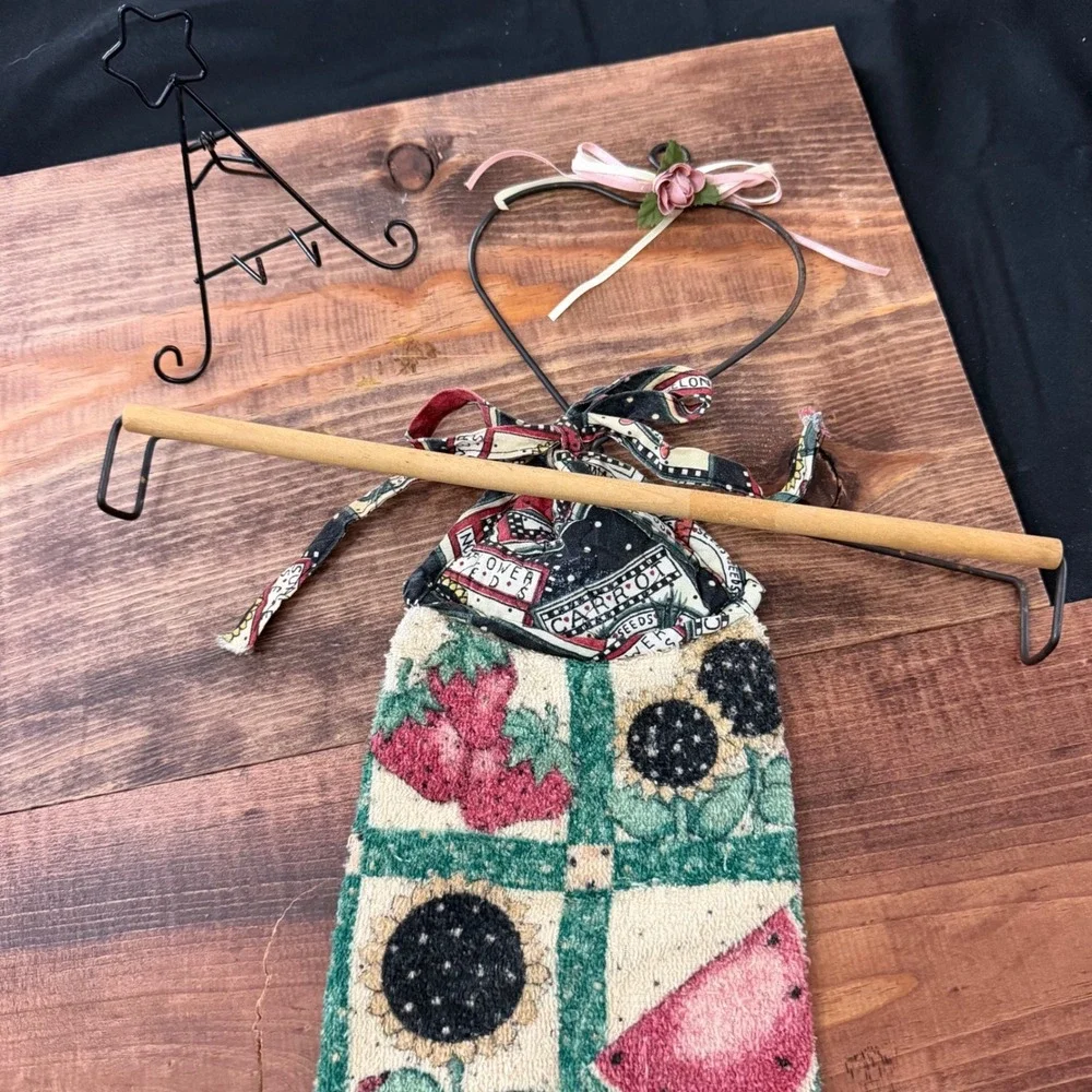 Handmade Primitive Country Kitchen Towel Set Watermelon Sunflower Heart Hanger